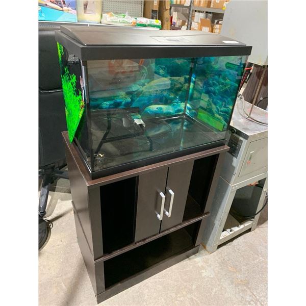 Topfin 25 Gallon Fish Tank with Filter, Canopy & Backdrop & Stand with Supply Storage - No Leaks & F
