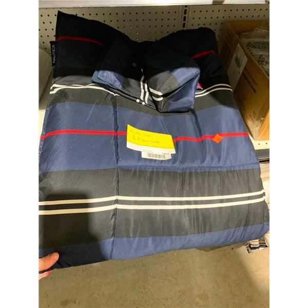 King Size Blue Striped Bed Blanket with 2 Pillow Cases