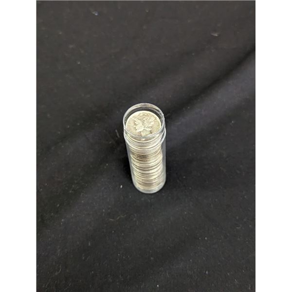 Roll of Fifty (50CT) US 90% Silver Mercury Dimes Average Circulated