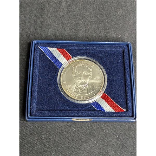 2009 P Louis Braille Uncirculated Bicentennial Silver Dollar