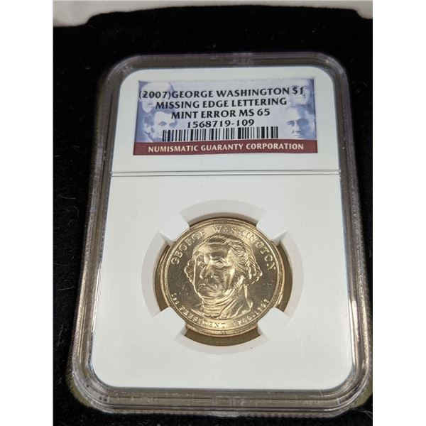 2007 George Washington Golden Dollar "Missing Lettered Edge" Error NGC MS65