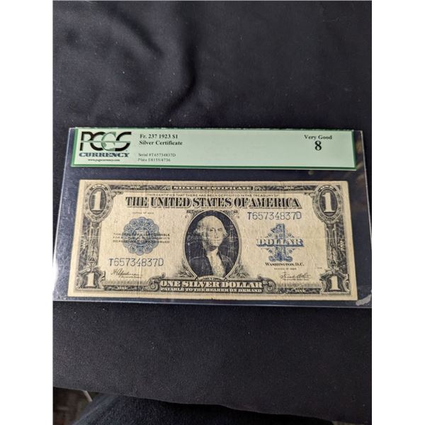 1923 Silver Certificate $1 Dollar Note PCGS Graded Very Good 8