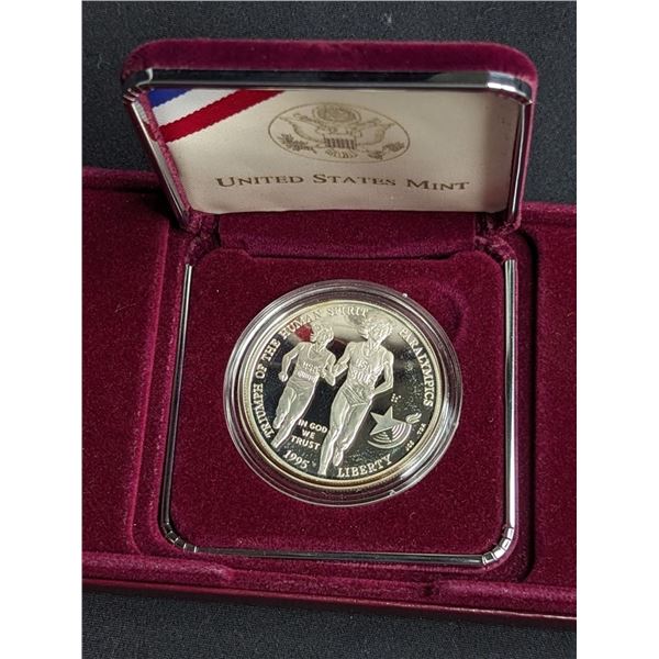 1995 P Paralympic Atlanta Proof Silver Dollar In Box with COA