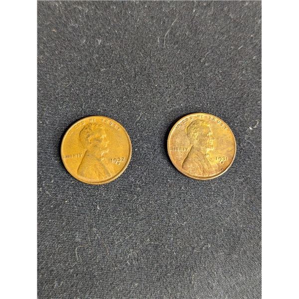 Lot of Two (2ct) Lincoln Wheat Cent. 1931 D, 1932 D CH AU