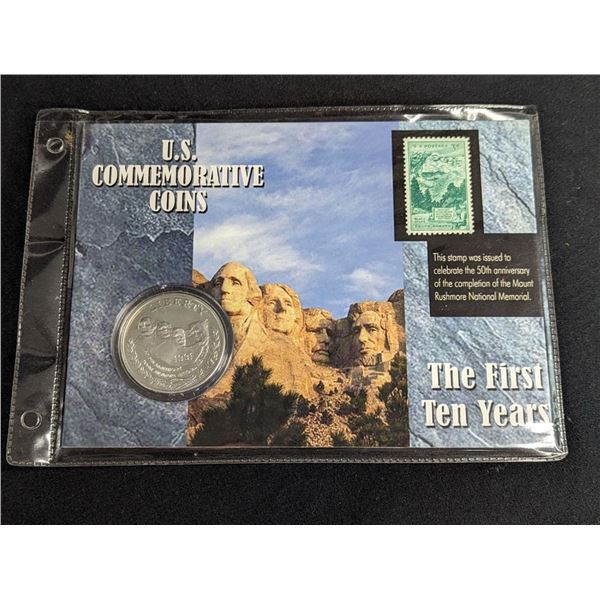 1991 S Proof Mount Rushmore Commemorative Silver Dollar With Stamp