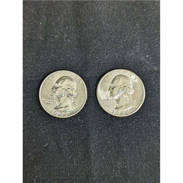 Lot of Two (2ct) 1944 and 1955 D Washington Quarters Choice BU