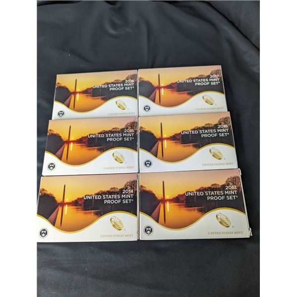 Lot of Six (6ct) Modern Proof Sets 2013-2018
