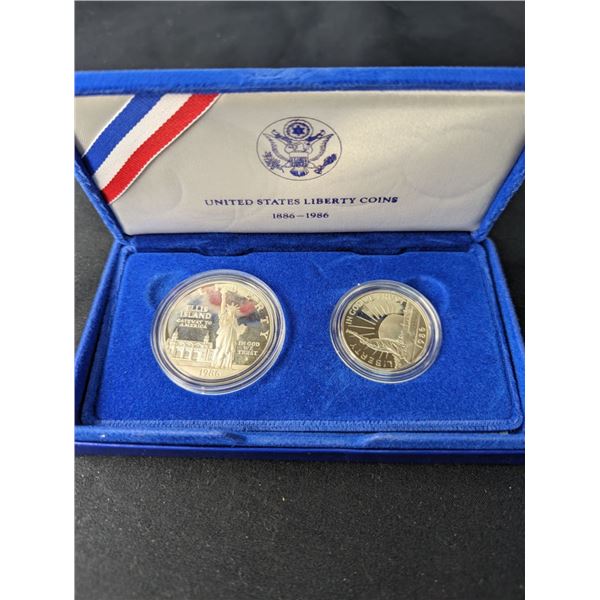 1986 S Statue Of Liberty Commemorative 2pc Set