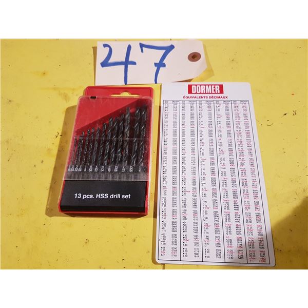 New Drill Set 1/16" to 1/4" with chart