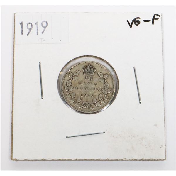 1919 CANADIAN SILVER 10 CENT COIN (92.5% SILVER)