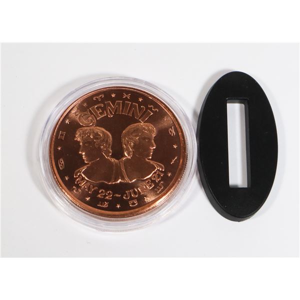 1-OZ FINE COPPER ROUND GEMINI, COMES WITH