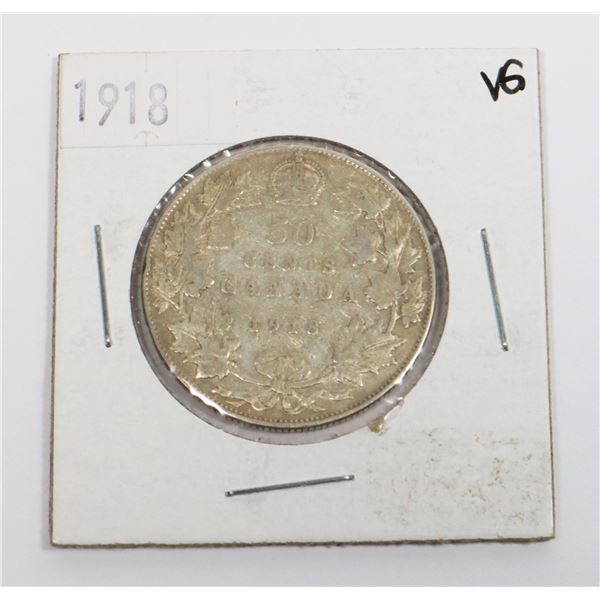 1918 CANADA 50 CENT  (92.5% SILVER)