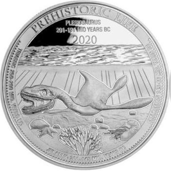 PLESIOSAURUS PREHISTORIC LIFE 2020 1-OZ SILVER