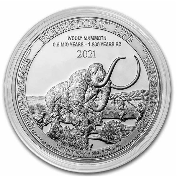 WOOLY MAMMOTH PREHISTORIC LIFE 2021 1-OZ SILVER