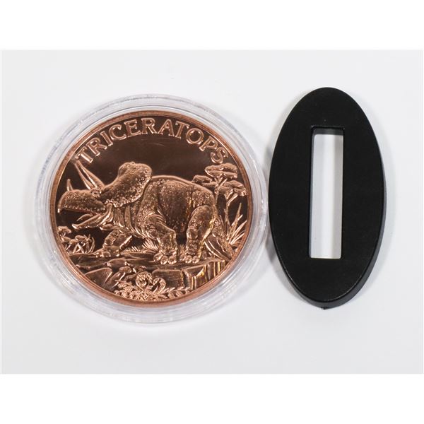 1-OZ FINE COPPER TRICERATOPS ROUND IN CAPSULE