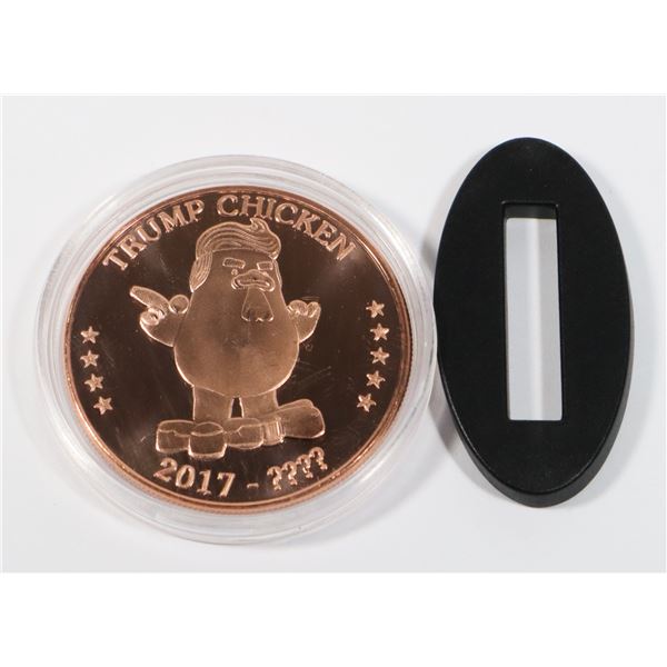 1-OZ FINE COPPER ROUND. TRUMP CHICKEN IN