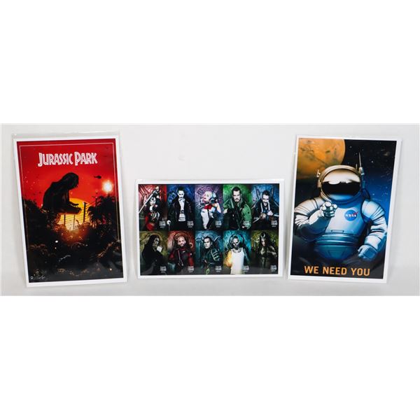THREE ASSORTED MOVIE MINI POSTERS 4"X6" IN
