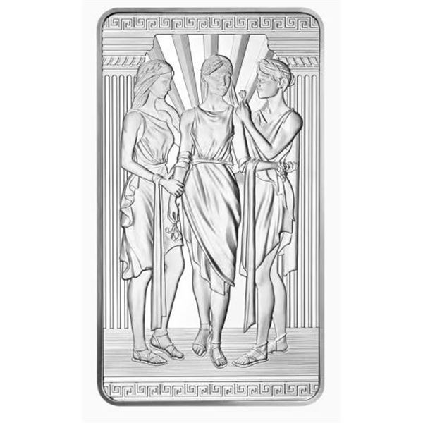 10-OZ THREE GRACES SILVER BAR IN CAPSULE. THE ROYAL