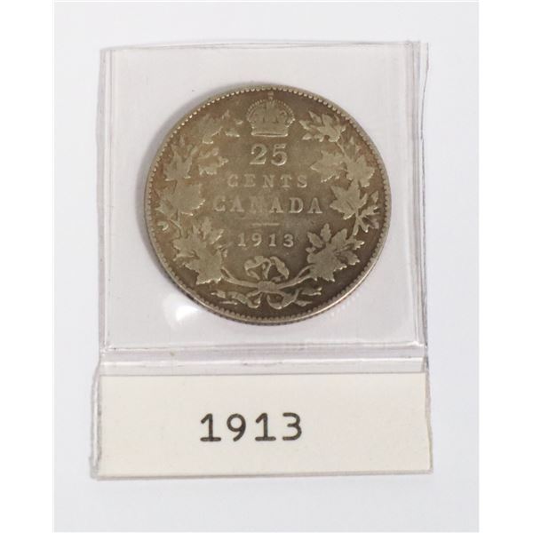 1913 CANADA 25 CENT COIN (92.5% SILVER)