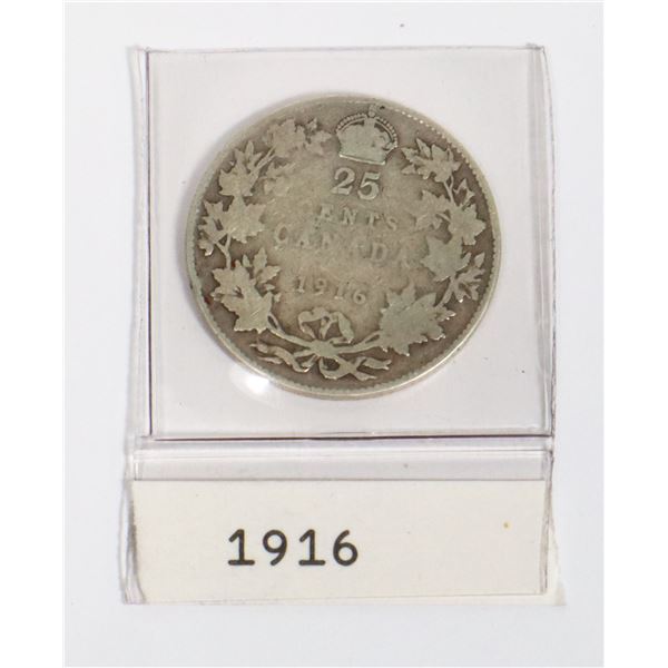1916 CANADA 25 CENT COIN (92.5% SILVER)