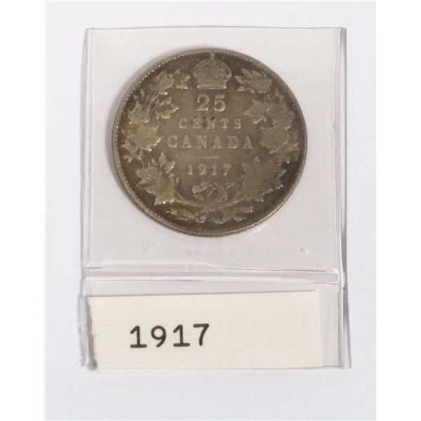 1917 CANADA 25 CENT COIN (92.5% SILVER)