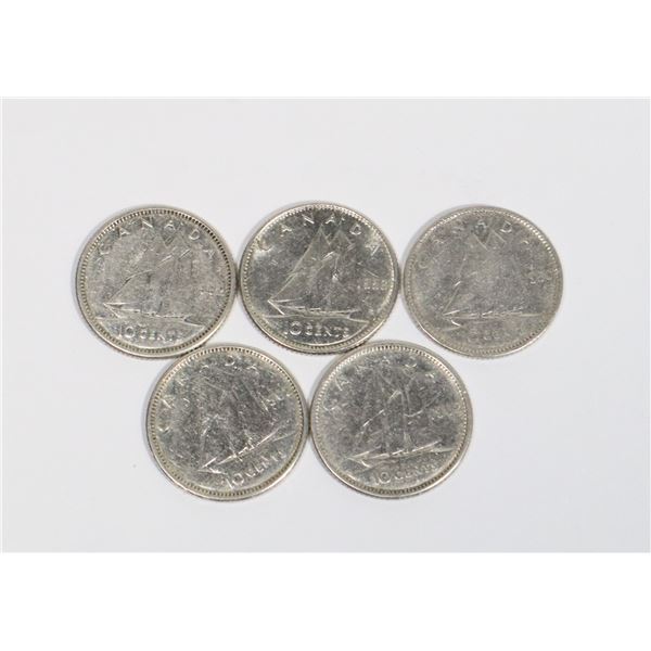 5 CANADIAN SILVER DIMES (0.3-OZ SILVER CONTENT)