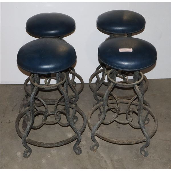 FOUR METAL BASE SWIVEL TOP STOOLS