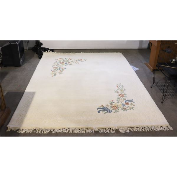WOOL RUG (8' X 10'), OFF WHITE, FLORAL MOTIF