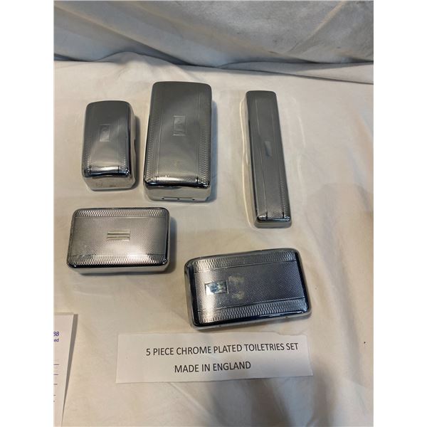 5 pc chrome plated toiletries set made in England