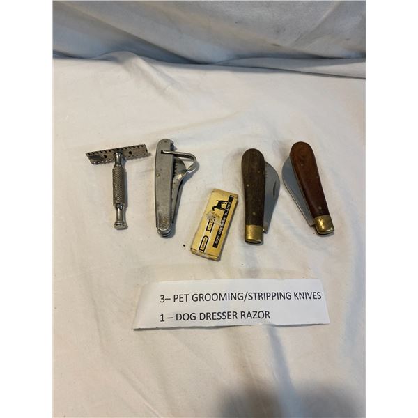 Pet grooming/stripping knives and dog dresser razor