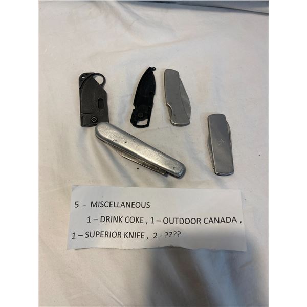 5 miscellaneous knives one dragon motif