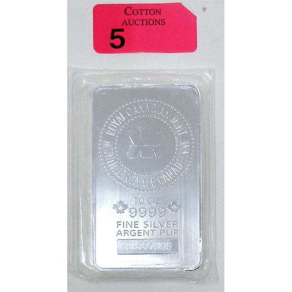 10 Oz .9999 Silver Royal Canadian Mint Bar 