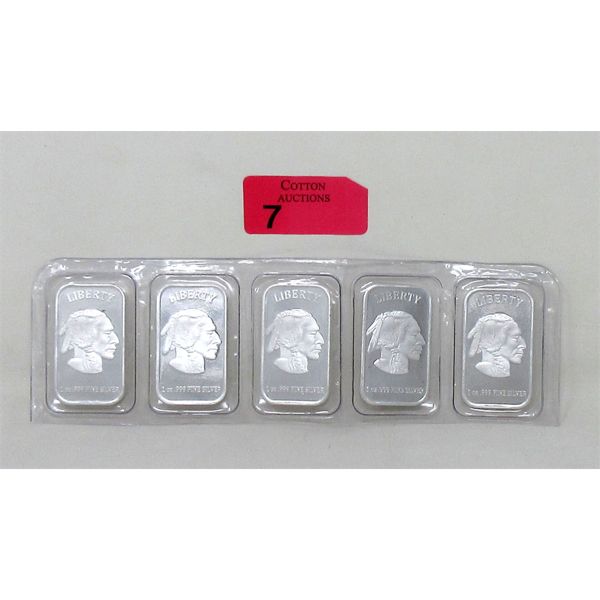 5 x 1 Oz .999 Silver Liberty Indigenous/Buffalo Bars
