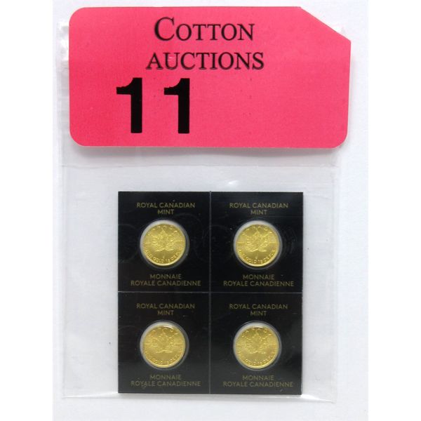 Uncut 4 x 1 Gram .9999 Fine Gold 2021 Maple Leaf Coins 