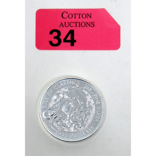 2 Oz .9999 Silver 2023 Bull of Clarence Coin 