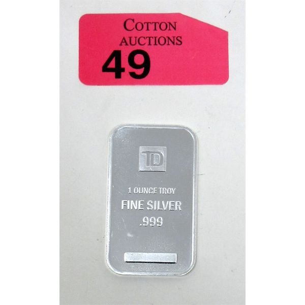 1 Oz .999 Silver TD Bank Investor Bar 