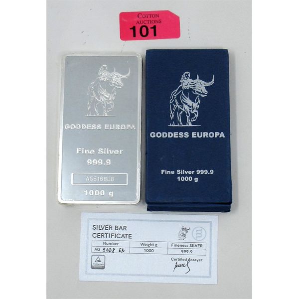 1000 Gram .9999  Silver Goddess Europa Serial Numbered Bar 