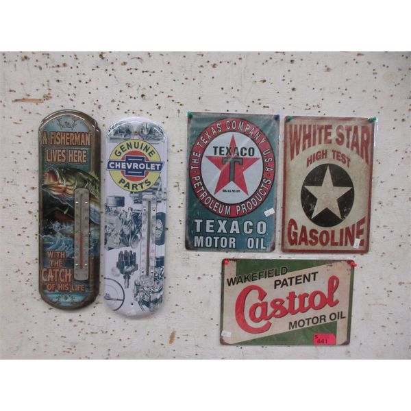 2 New Metal Thermometer & 3 Gas Theme Signs