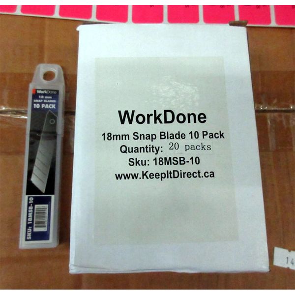 New Box of 20 Packs of 10 Snap Blades - 18 mm