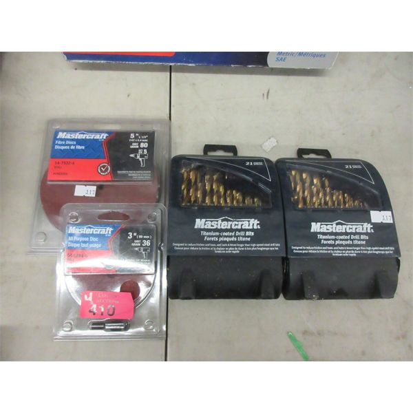 2 Mastercraft Drill Bit Sets & 2 Sanding Disc Sets