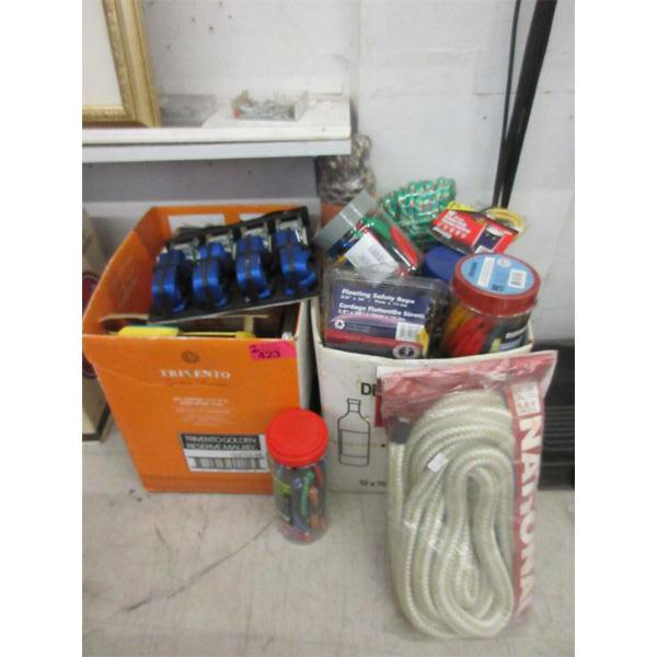 2 Boxes of Rope, Bungee Cords, Straps and More