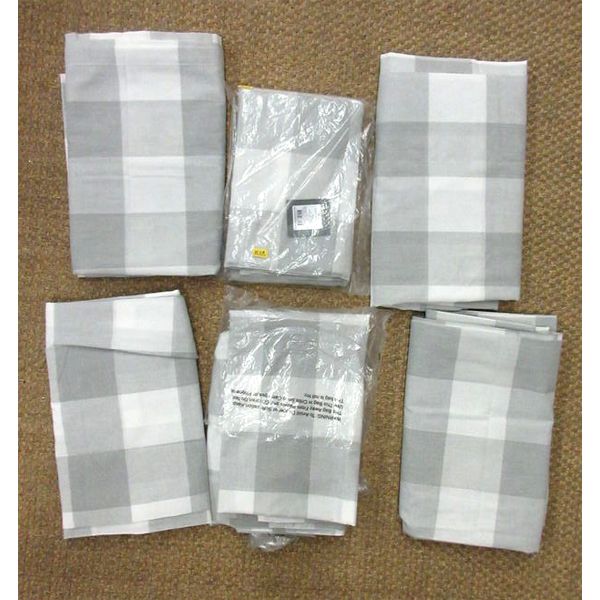 6 New Light Filtering Curtain Panels- Grey Plaid