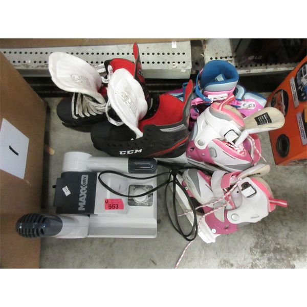 Boot Dryer & 3 Assorted Kid's Ice Skates