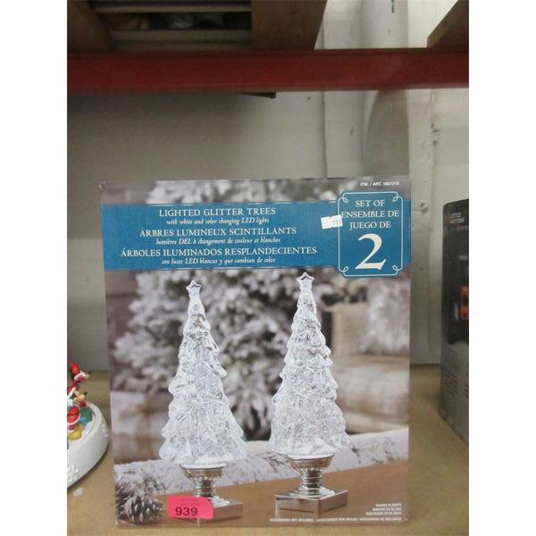 Set of 2 Illuminated Glitter Trees -13" Tall