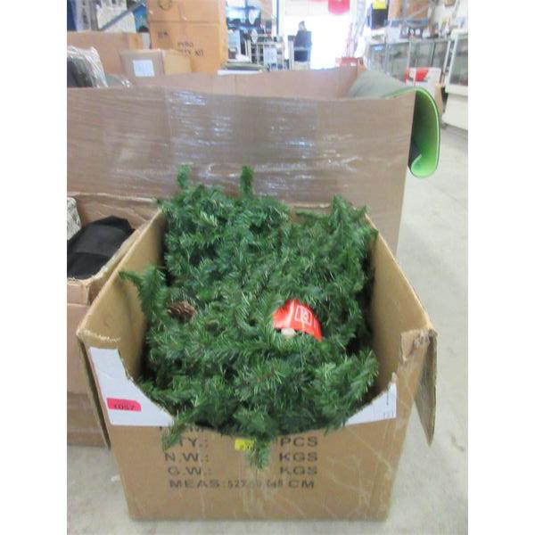 Box of Garland, Pine Cones & Other Décor 