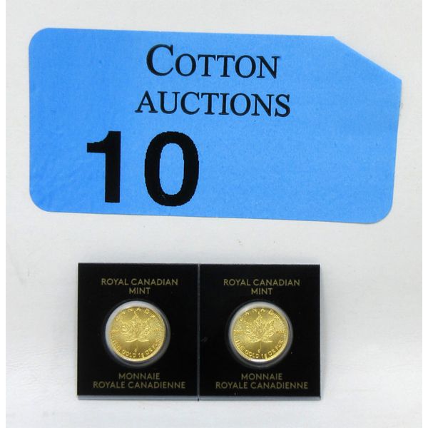 2 x 1 Gram .9999 Fine Gold 2021 Maple Leaf Coins in Assay Cards 