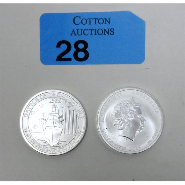 2 x 1/2 Oz .999 Silver 2015 Battle of the Coral Sea Coins 