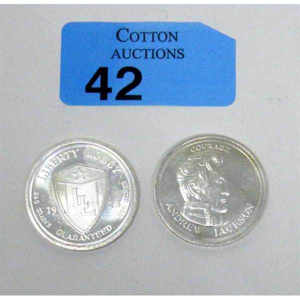 2 x 1/2 Oz .999 Silver 1975 Andrew Jackson Rounds 