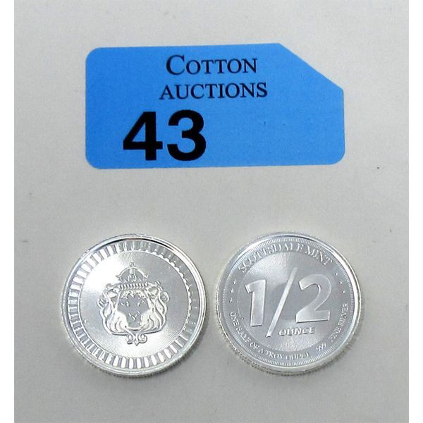 2 x 1/2 Oz .999 Silver Scottsdale Lion Rounds 