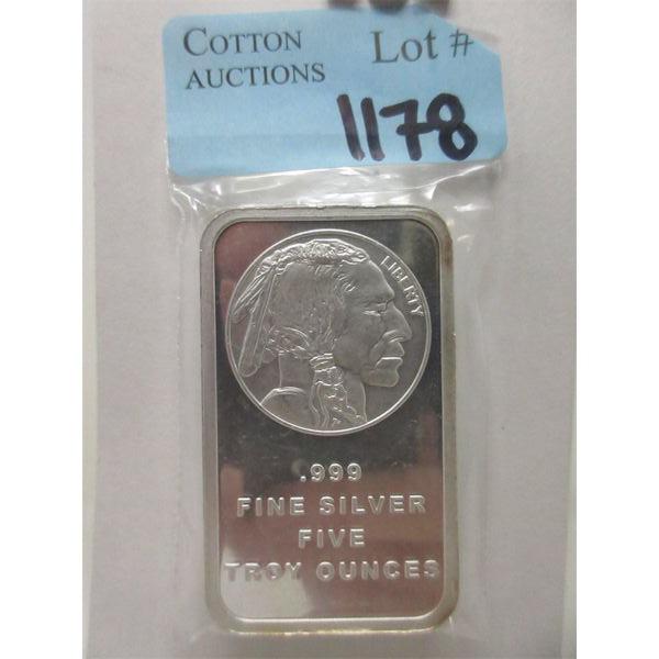 5 Oz .999 Silver Liberty Indigenous/Buffalo Bar 